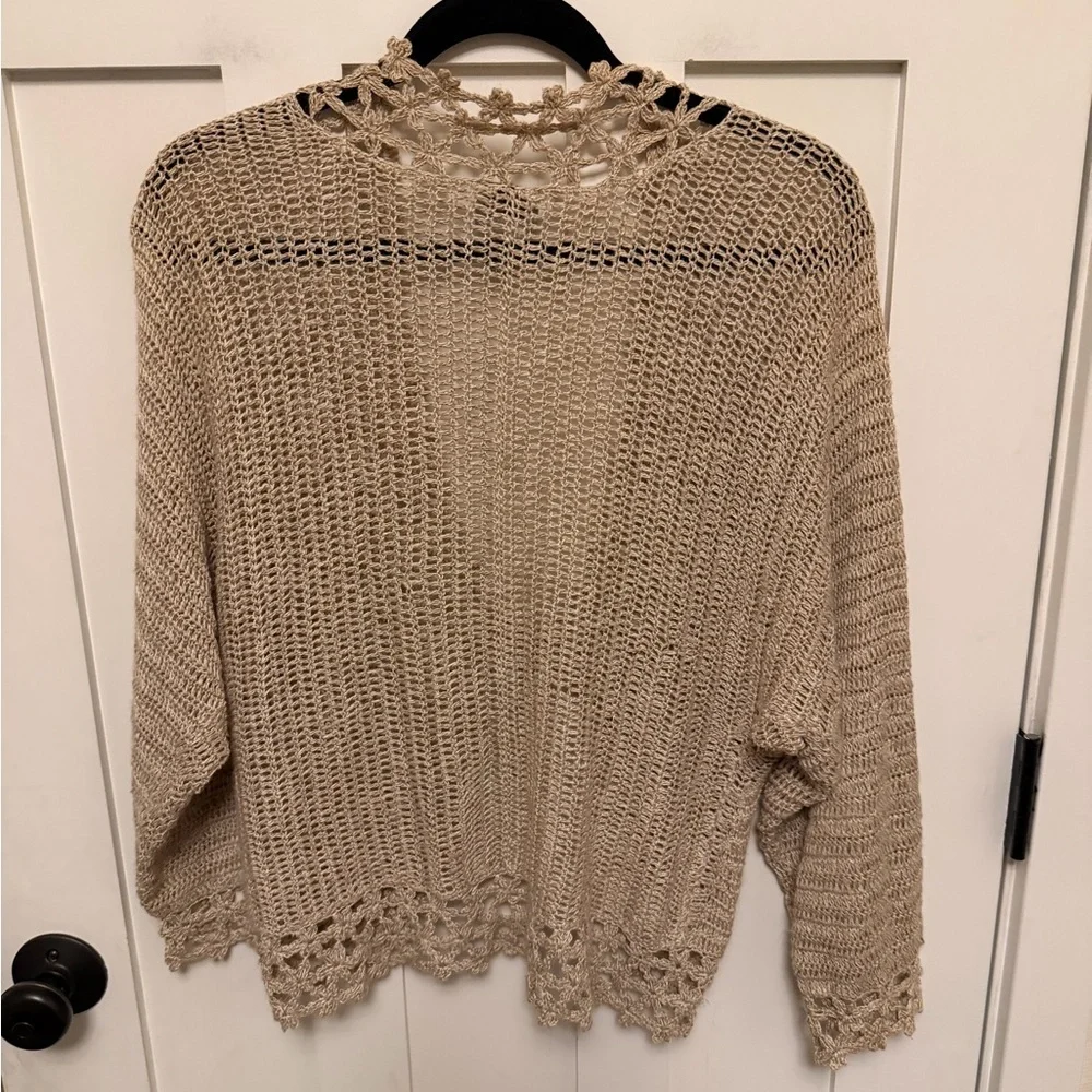 Chico's beige crochet knit cardigan with an open, tie-front size 2 large boho - Picture 2 of 3